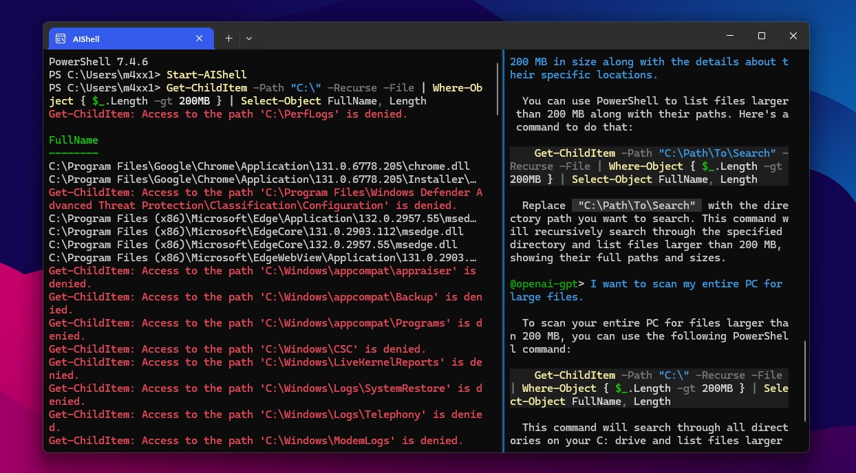 Directories with Access Denied - AI Shell Command