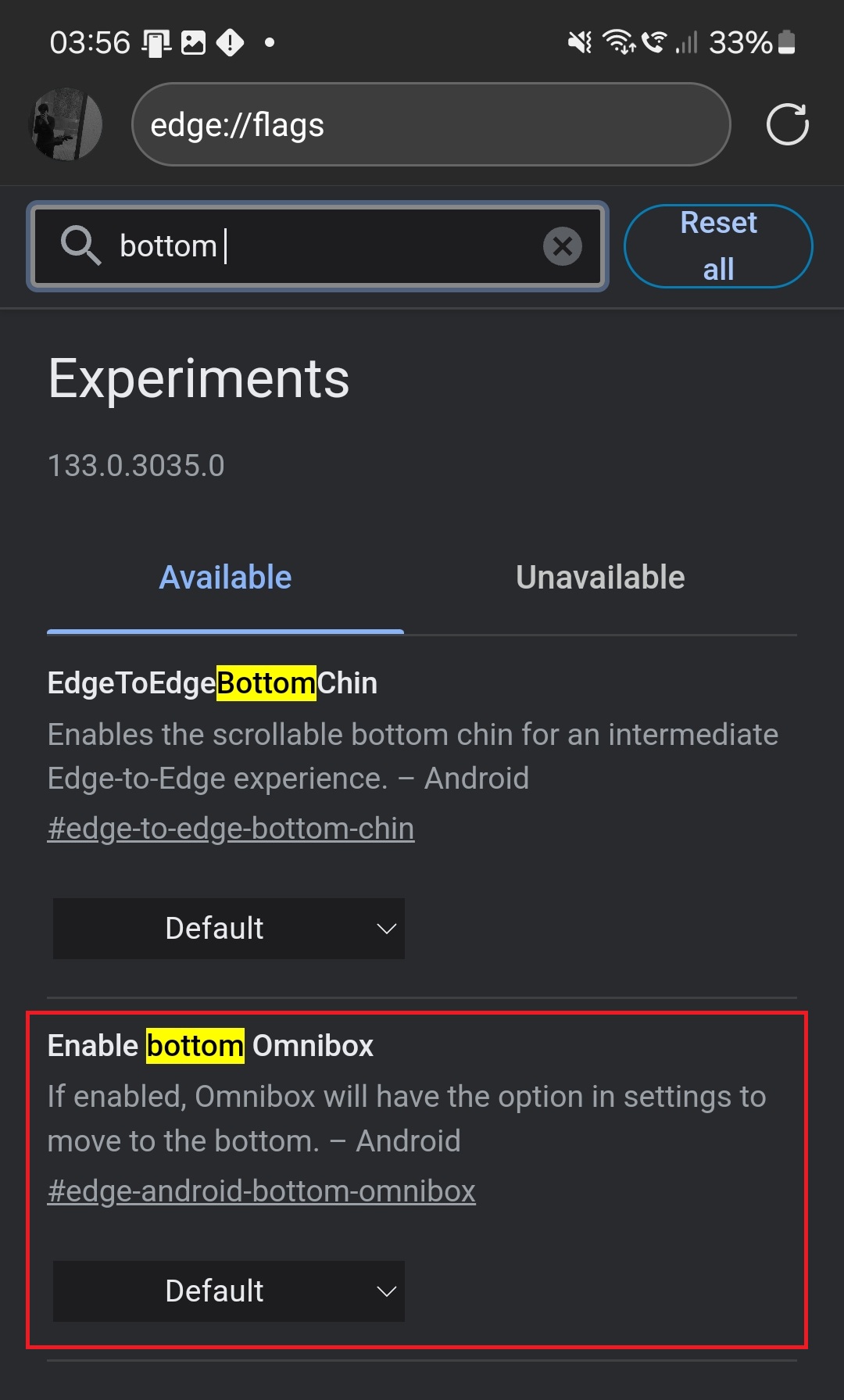 Edge bottom address bar on Android
